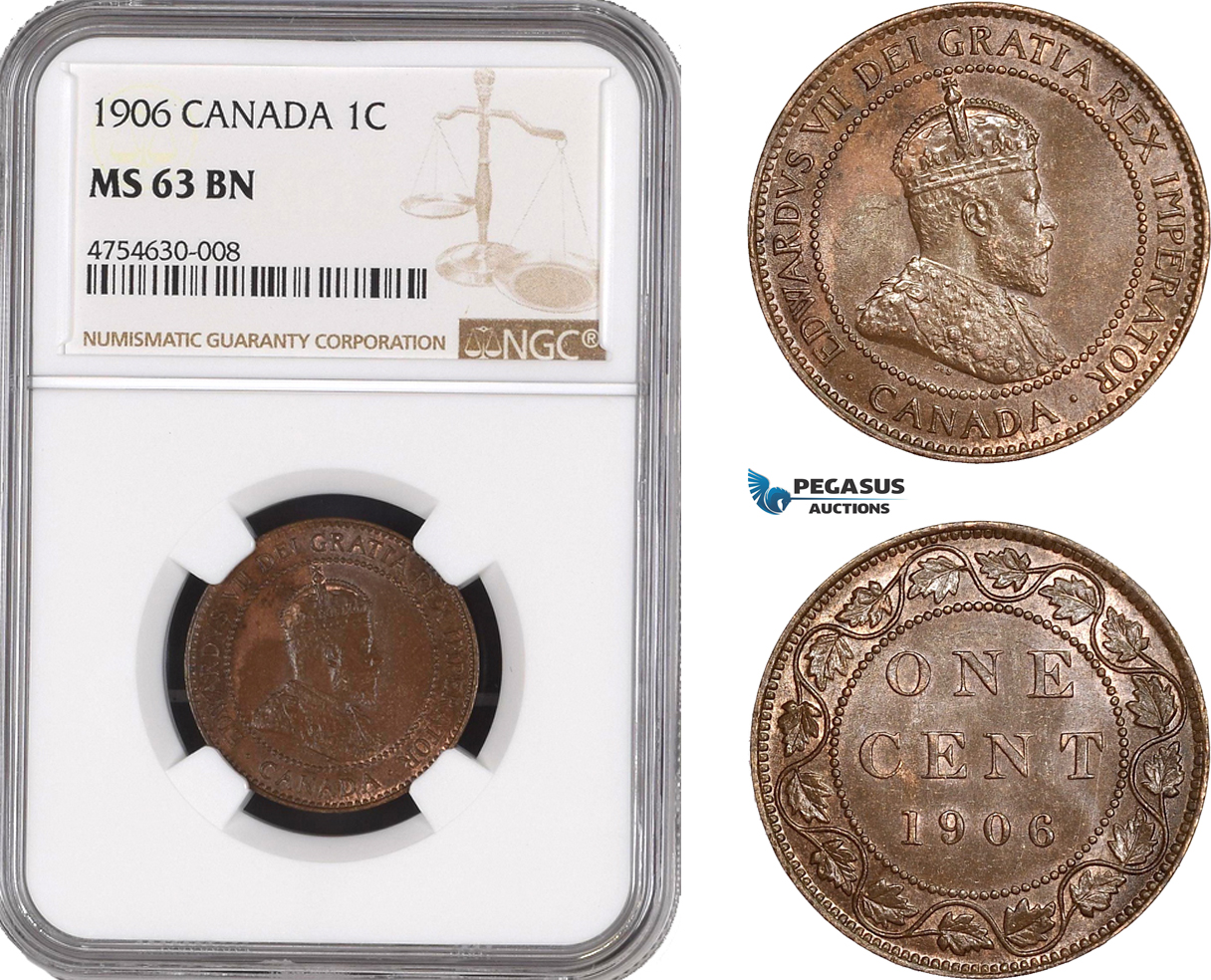 AE478, Canada, Edward VII, 1 Cent 1906, NGC MS63BN
