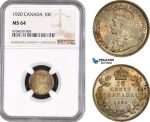 AE479, Canada, George V, 10 Cents 1920, Silver, NGC MS64