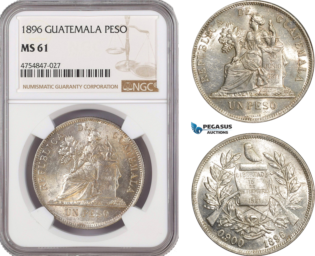 AE511, Guatemala, Peso 1896, Silver, NGC MS61