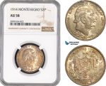 AE551, Montenegro, Nicholas I, 2 Perpera 1914, Vienna, Silver, NGC AU58