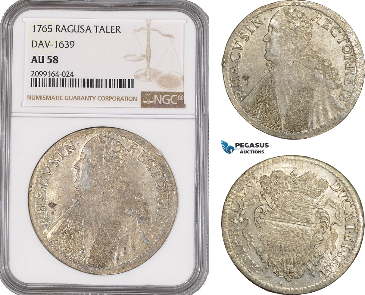 AE554, Ragusa, Tallero Rettorale 1765 GB, Silver, NGC AU58