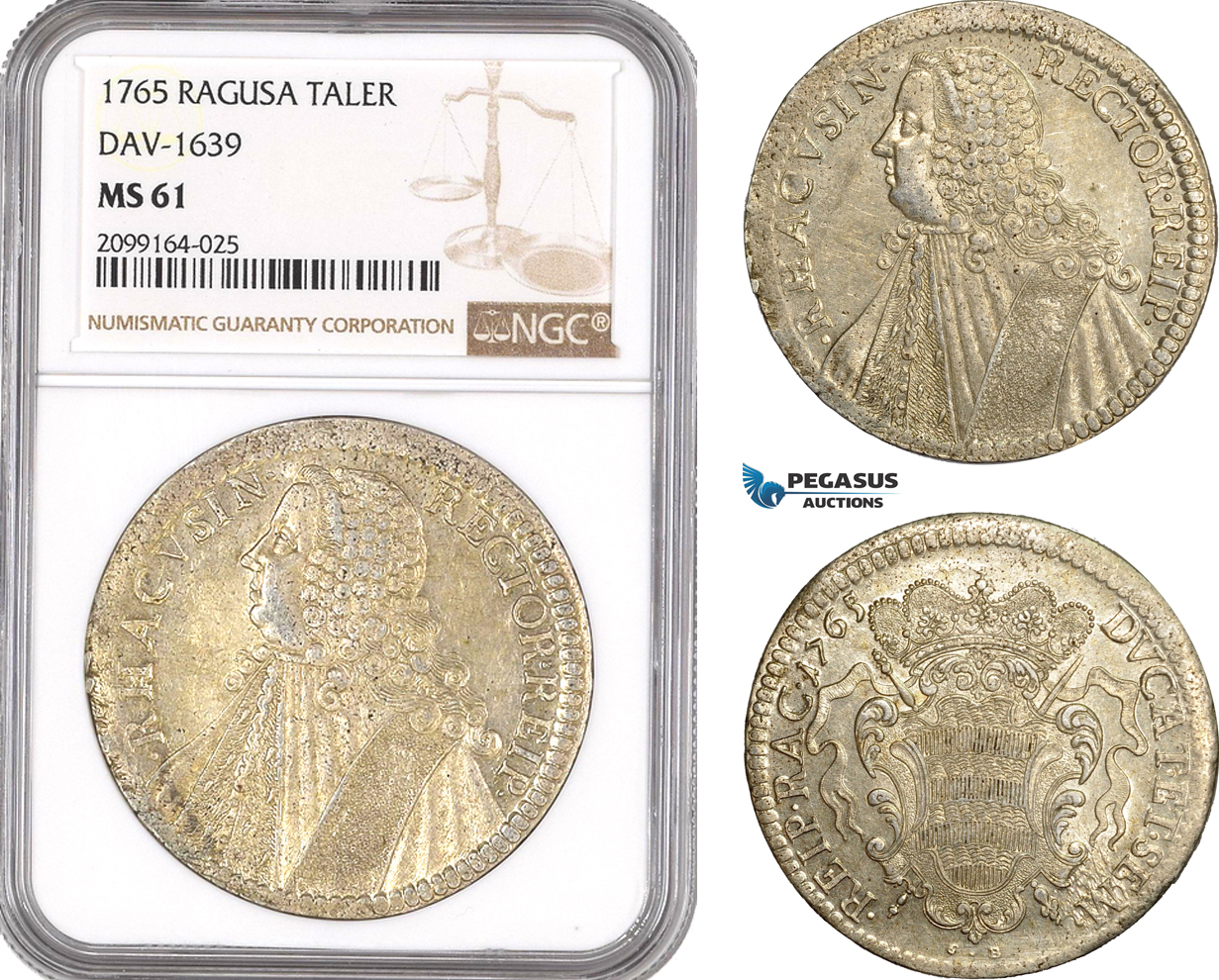 AE555, Ragusa, Tallero Rettorale 1765 GB, Silver, NGC MS61