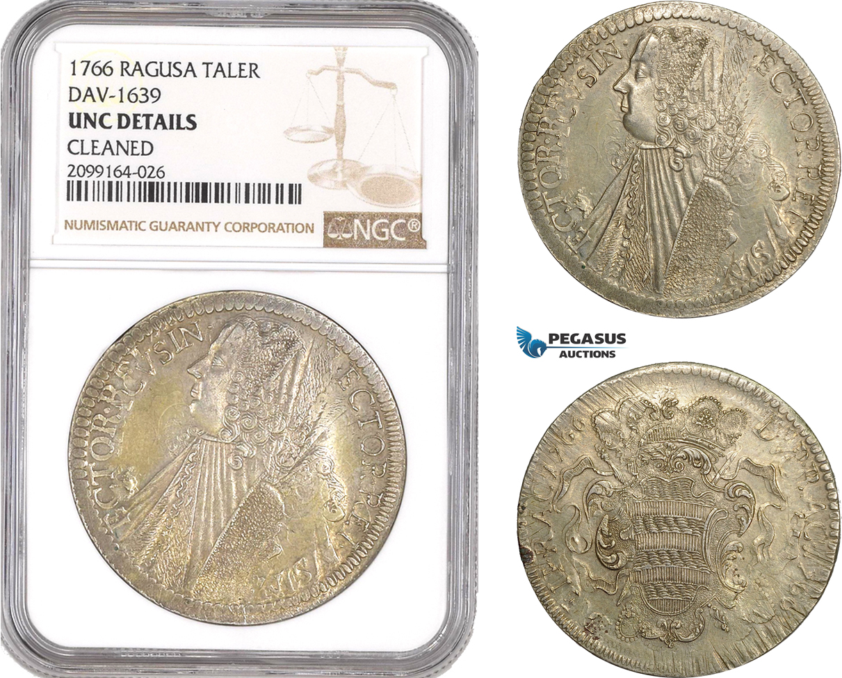 AE556, Ragusa, Tallero Rettorale 1766 GB, Silver, NGC UNC