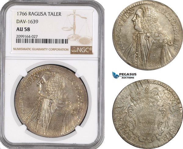 AE557, Ragusa, Tallero Rettorale 1766 GB, Silver, NGC AU58