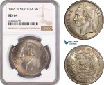 AE587, Venezuela, 5 Bolivares 1935, Silver, NGC MS64
