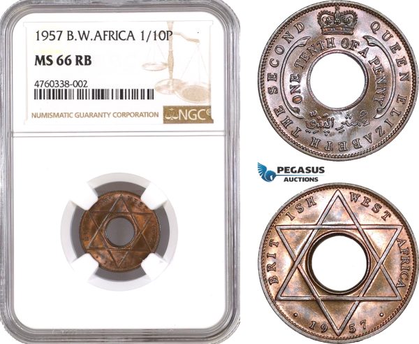 AE613, British West Africa, Elisabeth II, 1/10 Penny 1957, London, NGC MS66RB, Pop 1/0