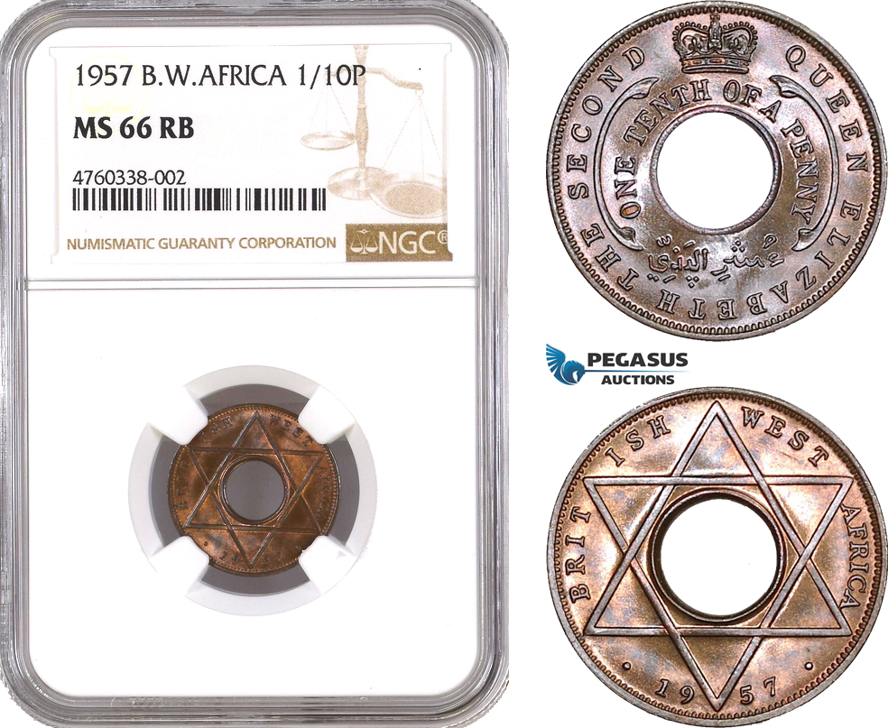 AE613, British West Africa, Elisabeth II, 1/10 Penny 1957, London, NGC MS66RB, Pop 1/0