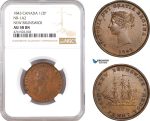 AE616, Canada, New Brunswick, Victoria, 1/2 Penny Token 1843, NB-1A2, NGC AU58BN, Pop 1/0