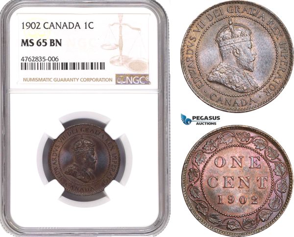 AE618, Canada, Edward VII, 1 Cent 1902, NGC MS65BN