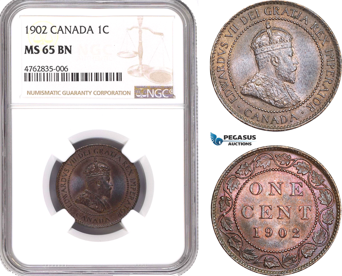 AE618, Canada, Edward VII, 1 Cent 1902, NGC MS65BN