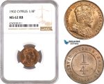 AE629, Cyprus, Edward VII, 1/4 Piastre 1902, London, NGC MS62RB