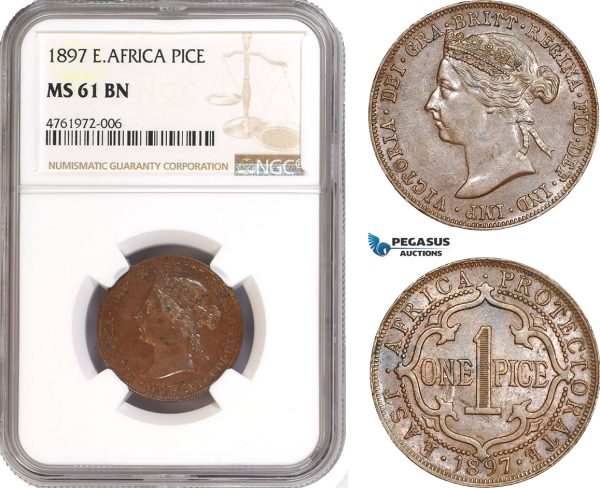 AE632-R, East Africa, Victoria, 1 Pice 1897, NGC MS61BN