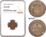 AE653, Greece, Othon, 2 Lepta 1837, Athens, NGC AU58BN