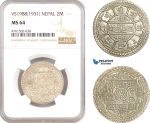 AE667, Nepal, 2 Mohars VS1988 (1931) Silver, NGC MS64