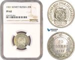 AE682-R, Russia (Soviet) 20 Kopeks 1921, Leningrad, Silver, NGC PF62