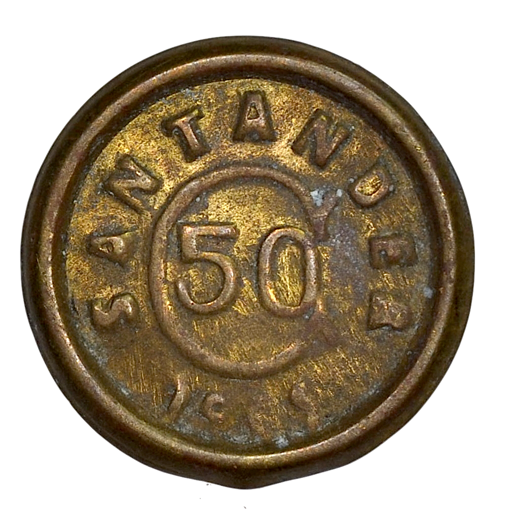 AE715, Colombia, (Thousand Days' War) Santander, 50 Centavos 1902, Brass, KM# A3, XF