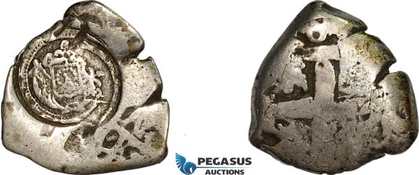 AE721, El Salvador, Cob 1 Real 1868 (Type V Countermark) on Spain Cob 1 Real, Silver (3.14g) F-VF