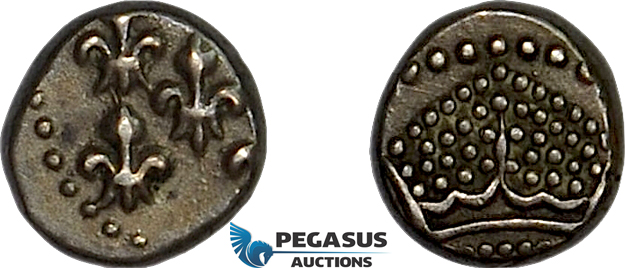 AE729, French India, Pondichéry, 1/2 Fanon ND ( 1760) Silver (0.72g) Toned XF