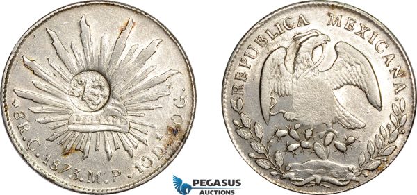 AE743, Mozambique, Carlos I, 8 Reales 1873 C-PM, Silver (27.24g) countermarked crowned PM (Província de Moçambique) VF