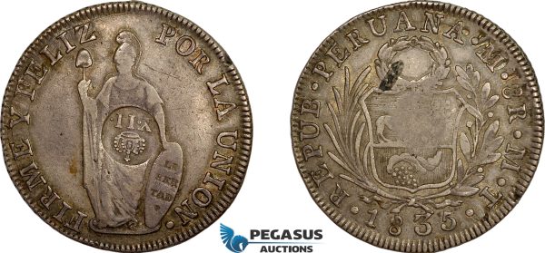 AE752, Philippines, Isabel, 8 Reales 1835 MM, Silver, Countermark Y.II. on Peru 8 Reales, Toned VF-XF