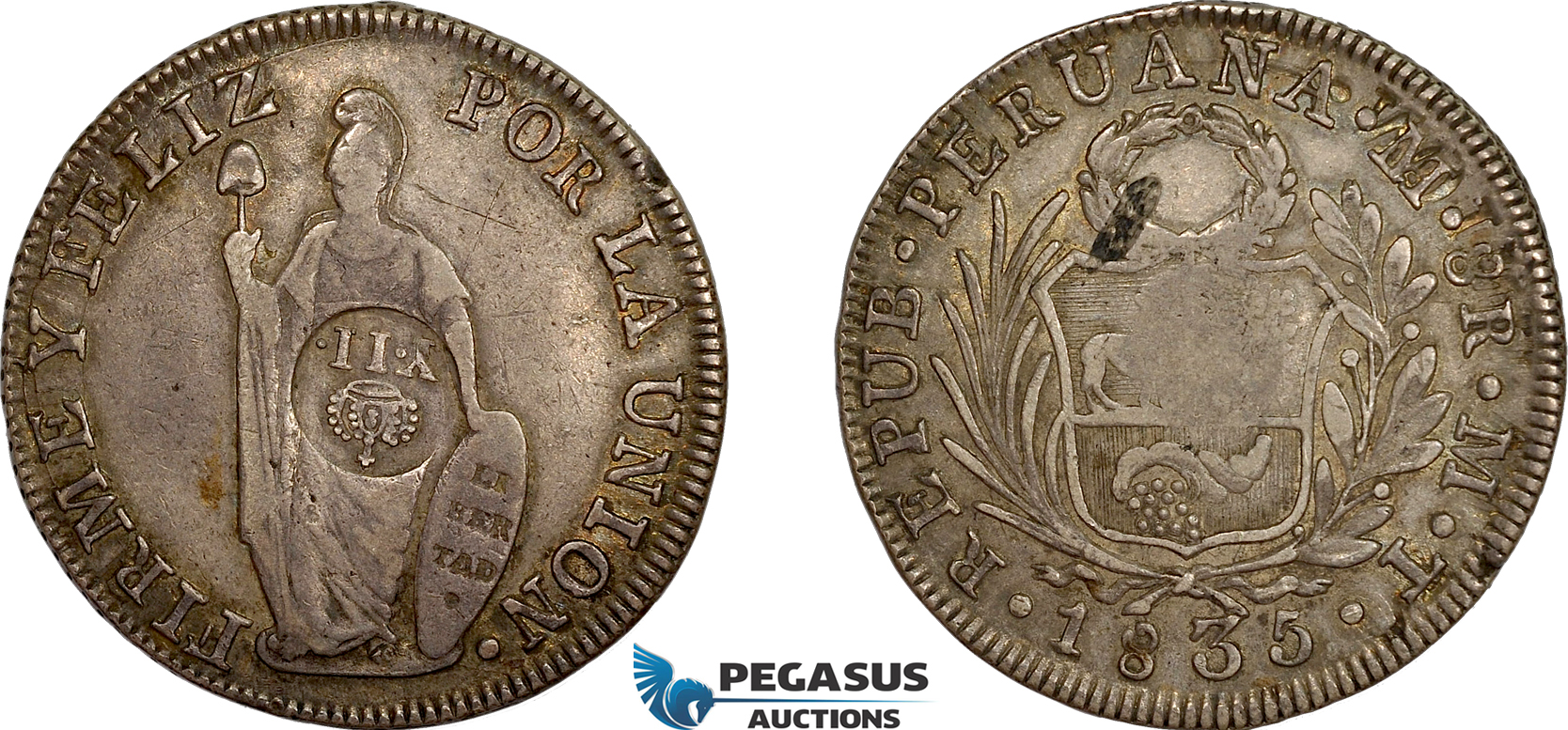 AE752, Philippines, Isabel, 8 Reales 1835 MM, Silver, Countermark Y.II. on Peru 8 Reales, Toned VF-XF