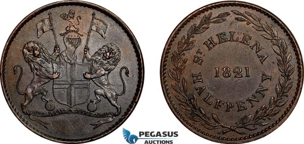 AE765, Saint Helena, Half Penny Token 1821, AU