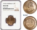 AE808, Australia. George V, Half Penny (1/2P) 1912-H, Heaton, NGC MS63RB