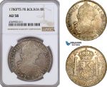 AE811, Bolivia, Charles III, 8 Reales 1780 PTS, Potosi, Silver, NGC AU58