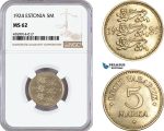 AE833, Estonia, 5 Marka 1924, NGC MS62, Rare!