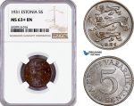 AE834, Estonia, 5 Senti 1931, NGC MS63+ BN