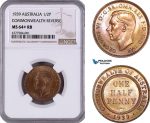 AE941, Australia, George VI, Half Penny 1939, Melbourne, Commonwealth Rev., NGC MS64+ RB, Top Pop!