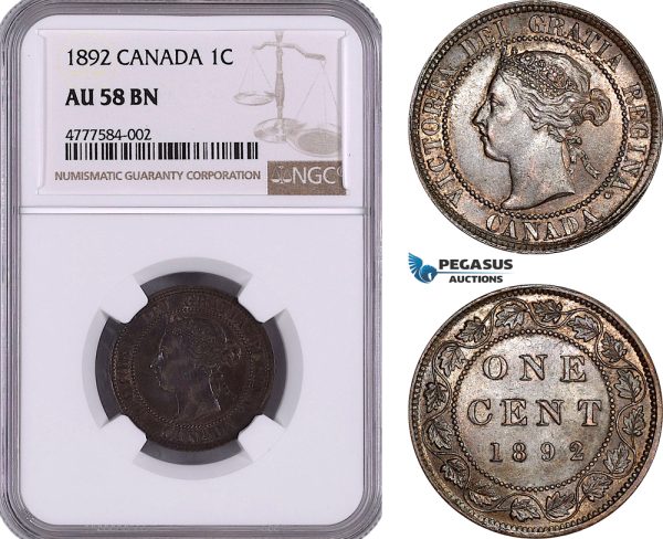 AE944, Canada, Victoria, 1 Cent 1892, London, NGC AU58BN