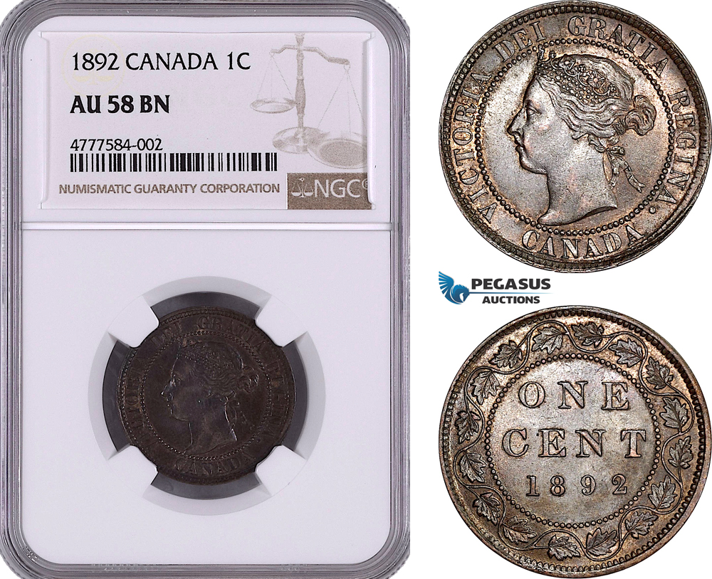 AE944, Canada, Victoria, 1 Cent 1892, London, NGC AU58BN