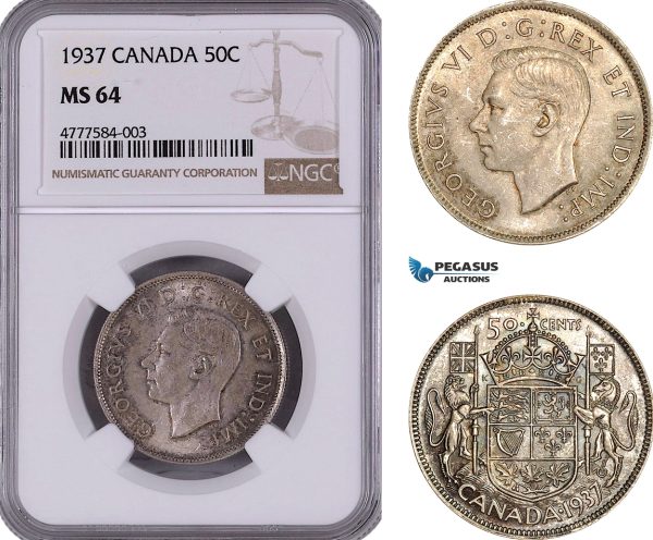 AE946, Canada, George VI, 50 Cents 1937, Silver, NGC MS64