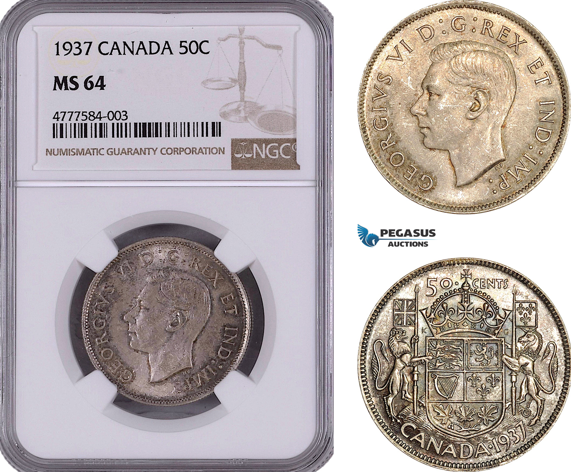 AE946, Canada, George VI, 50 Cents 1937, Silver, NGC MS64