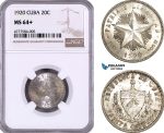 AE948, Cuba, 20 Centavos 1920, Philadelphia, Silver, NGC MS64+