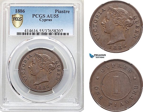 AE949, Cyprus, Victoria, 1 Piastre 1886, London, PCGS AU55