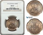 AE964, Jamaica, Edward VII, Penny 1910, London, NGC MS67, Top Pop!