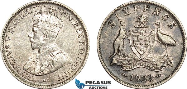 AE995, Australia, George V, Sixpence 1923, Silver, XF