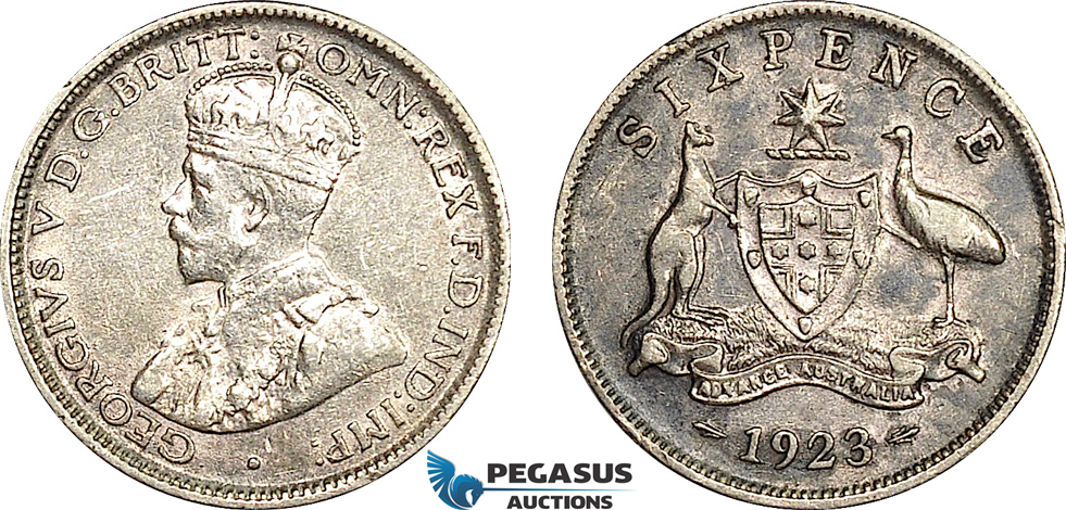 AE995, Australia, George V, Sixpence 1923, Silver, XF
