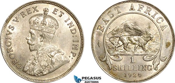 AF005, British East Africa, George V, 1 Shilling 1924, London, Silver, Lustrous UNC