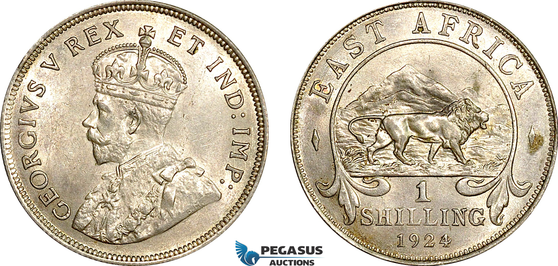 AF005, British East Africa, George V, 1 Shilling 1924, London, Silver, Lustrous UNC