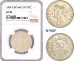 AF073, British Honduras, Victoria, 50 Cents 1894, London, Silver, NGC XF45