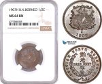 AF075, British North Borneo, 1/2 Cent 1907-H, Heaton, NGC MS64BN, Rare!