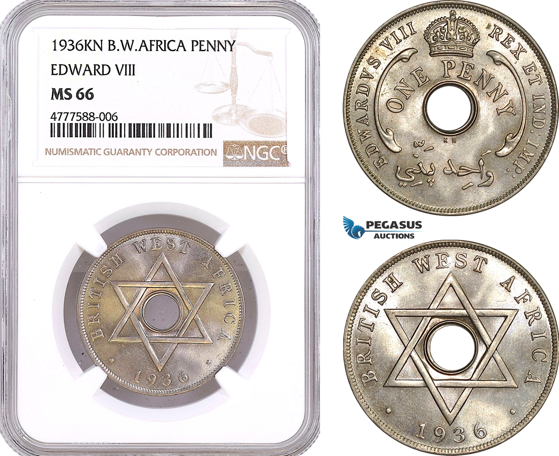 AF076, British West Africa, Edward VIII, 1 Penny 1936-KN, Kings Norton, NGC MS66