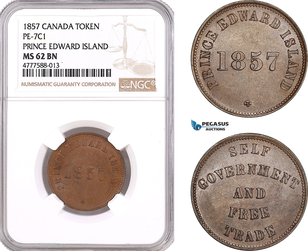 AF084, Canada, Prince Edward Island, 1857 Token, PE-7C1, NGC MS62BN, Top Pop!