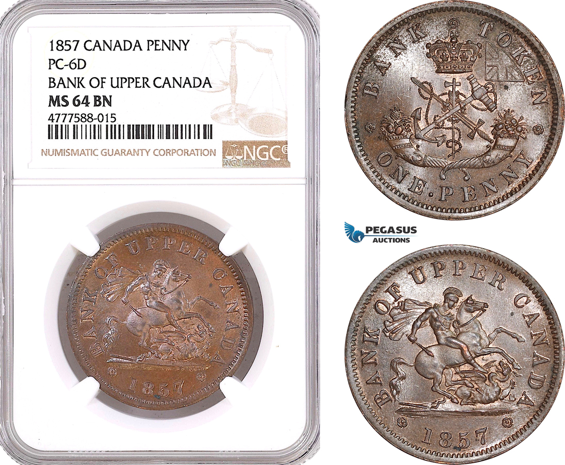 AF086, Canada, Upper Canada, Penny 1857, PC-6D, NGC MS64BN