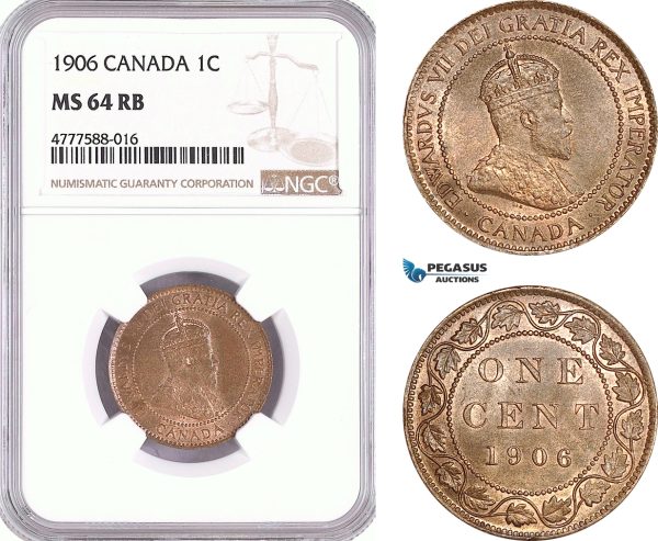 AF087, Canada, Edward VII, 1 Cent 1906, NGC MS64RB