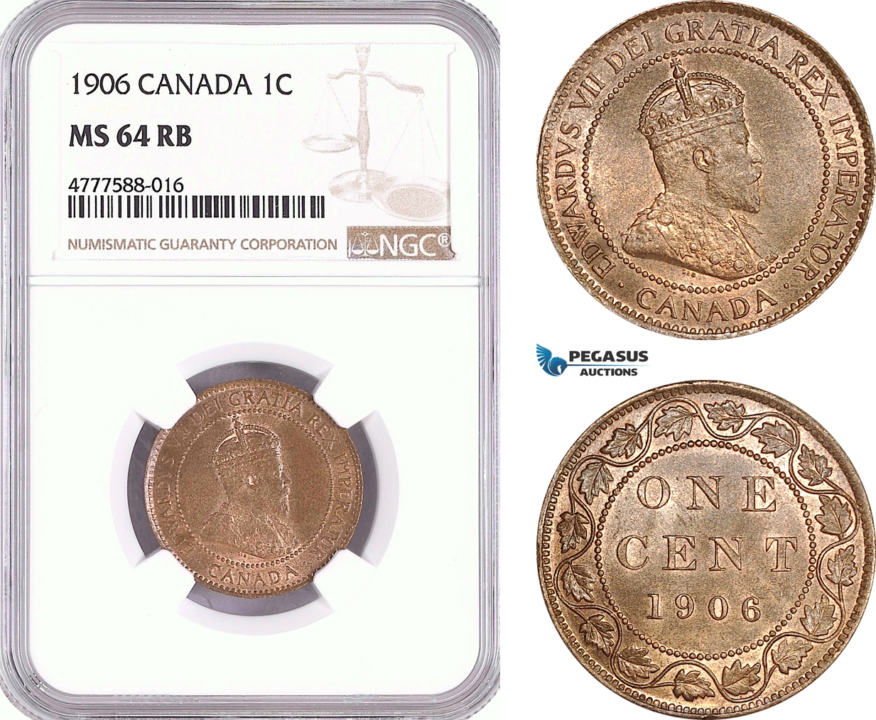 AF087, Canada, Edward VII, 1 Cent 1906, NGC MS64RB