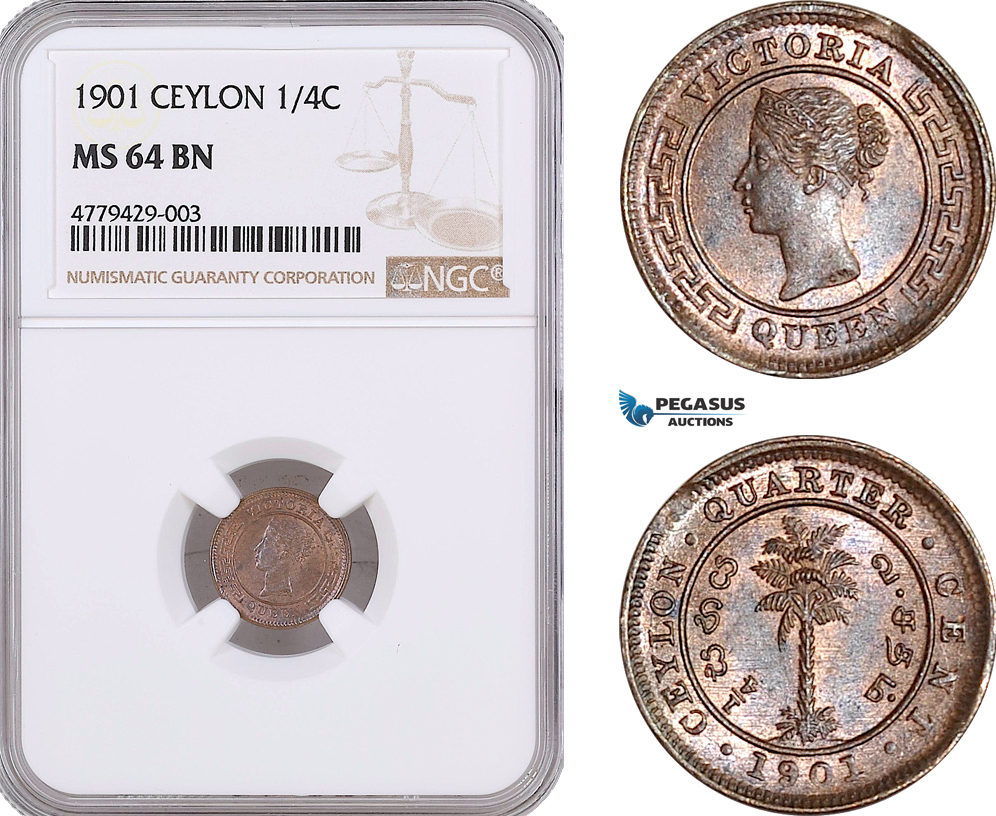 AF172, Ceylon, Victoria, 1/4 Cent 1901, NGC MS64BN